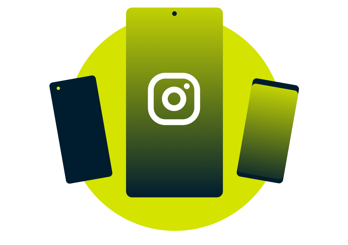 Mobiililaitteet, joissa on Instagram-logo.