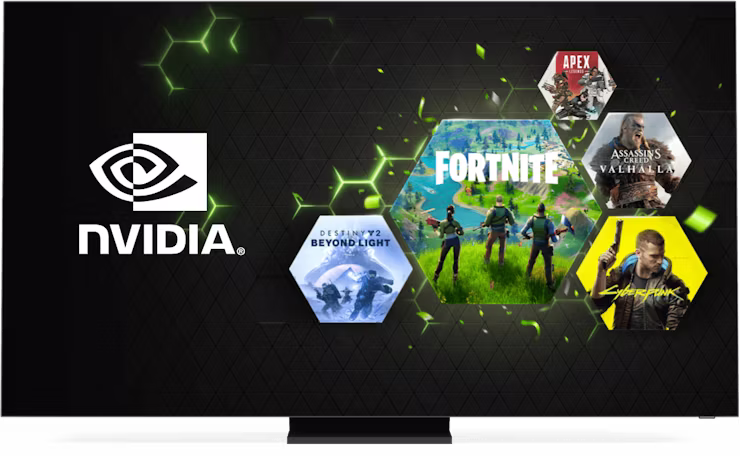 Ruutu, jolla on Nvidian logo ja verkkopelej&auml;.